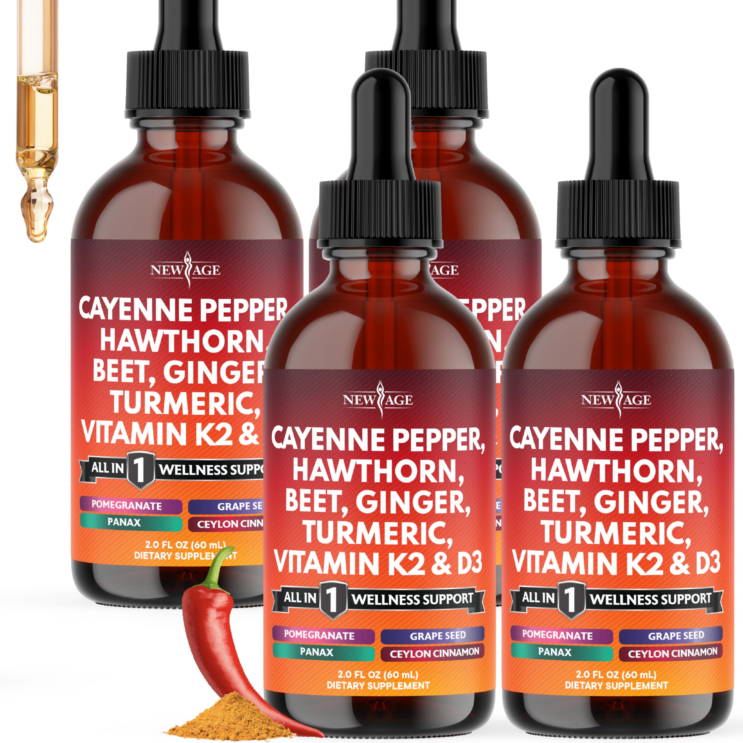 NEW AGE Cayenne Pepper Liquid Drops bottle showing potent daily wellness blend