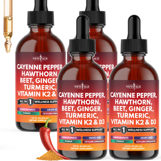 NEW AGE Cayenne Pepper Liquid Drops bottle showing potent daily wellness blend
