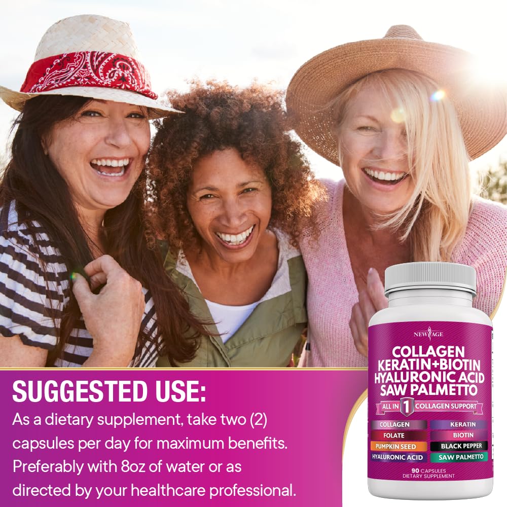 NEW AGE Collagen Pills daily-use bottle shot highlighting versatile vitamins