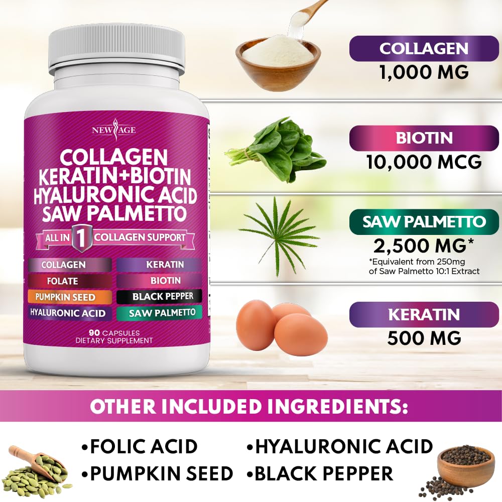 NEW AGE Collagen Pills pumpkin seed oil capsule in focus for botanicals