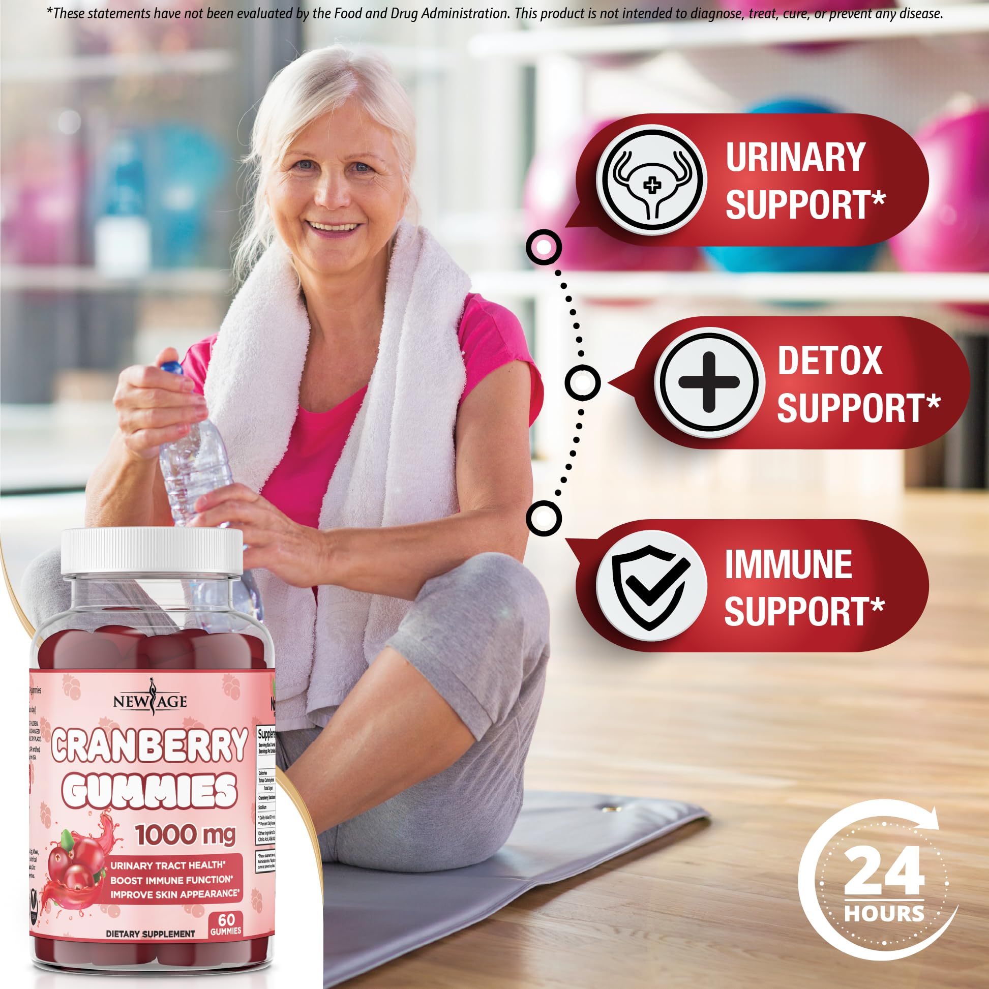 New Age Cranberry Gummies packaging highlights natural ingredients