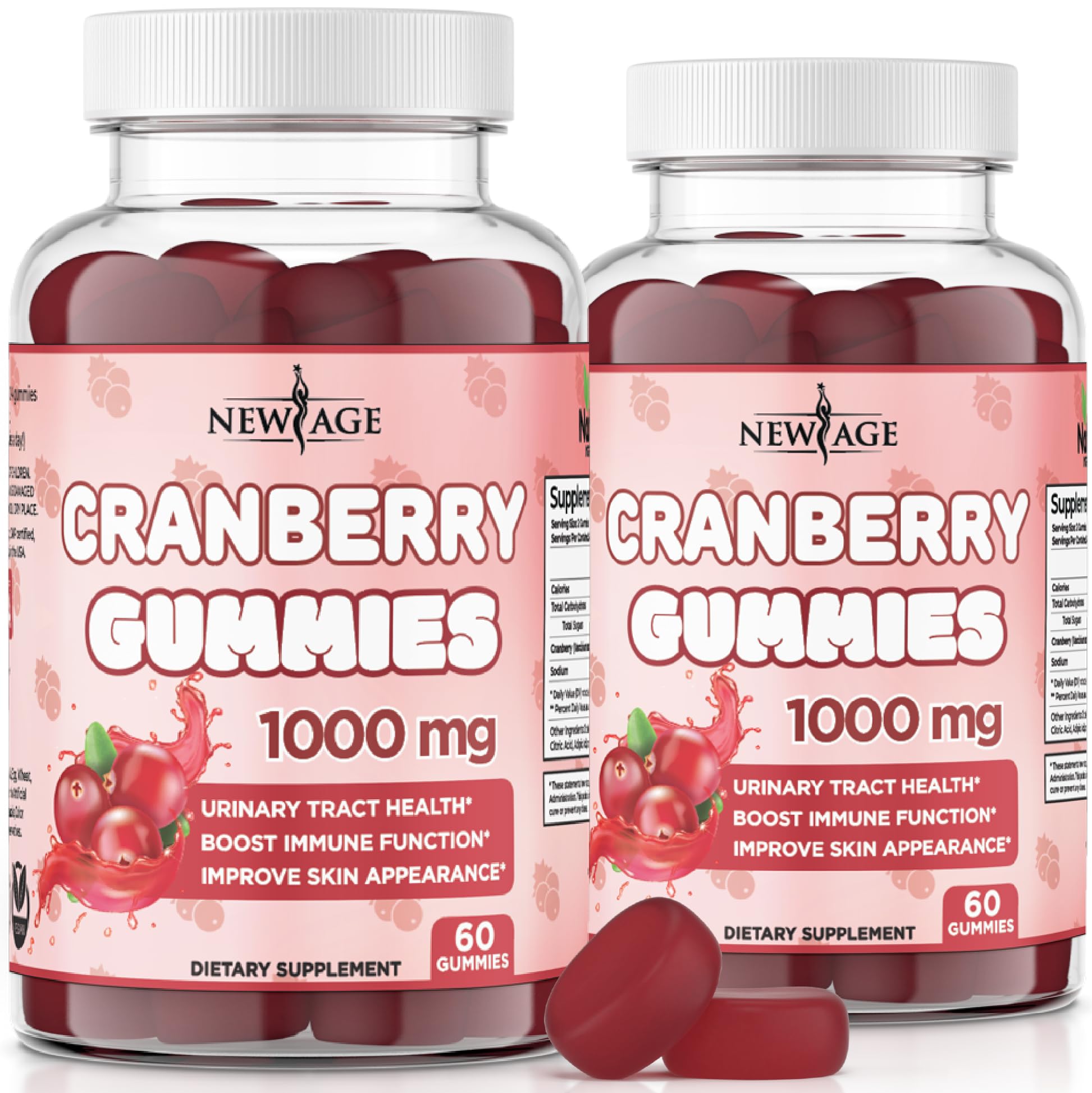 New Age Cranberry Gummies bottle front showing urinary health support