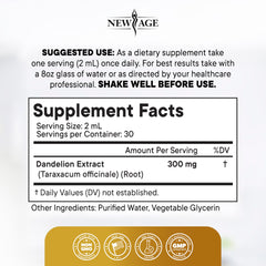Liquid form of NEW AGE Dandelion Root Extract Drops tastes naturally sweet