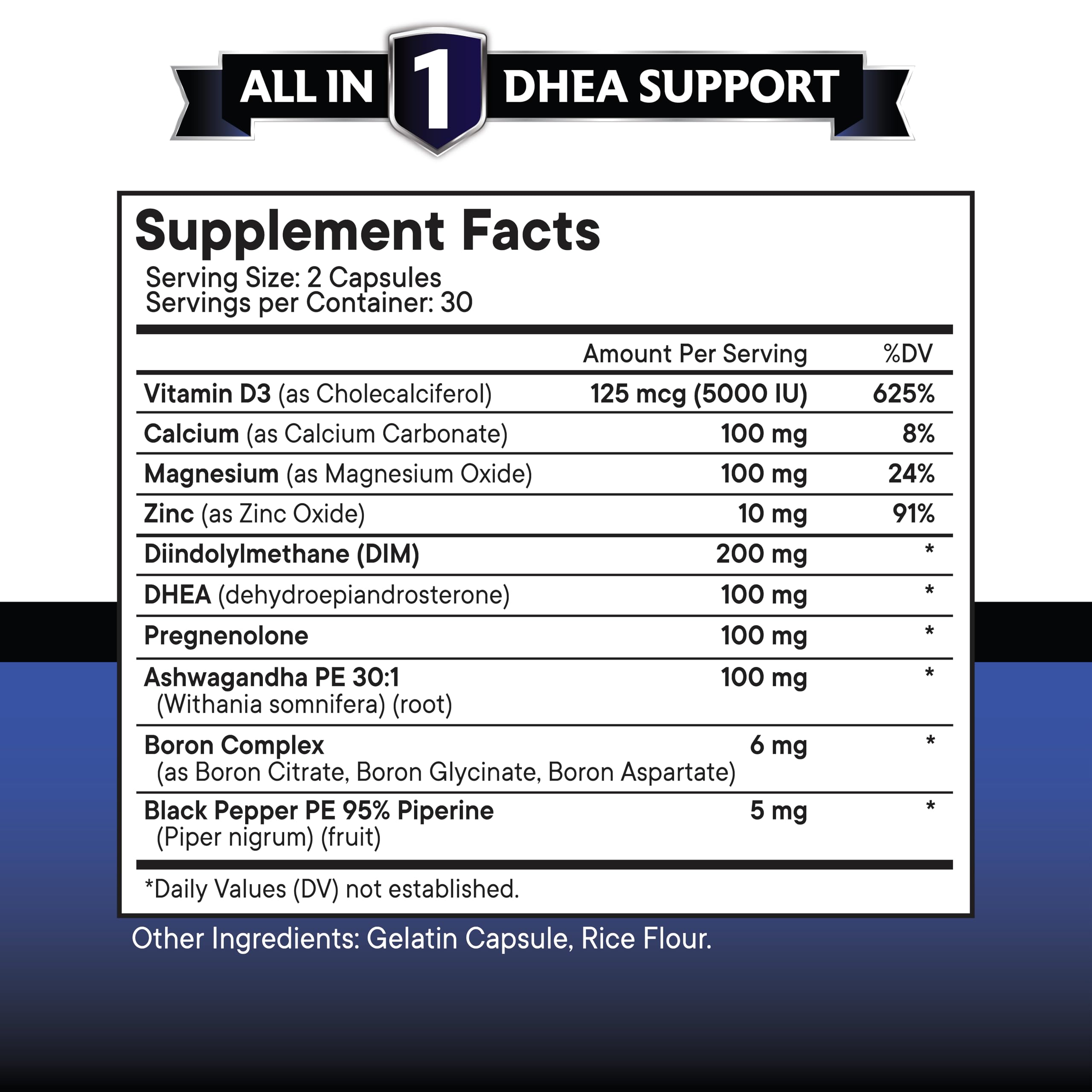 Close-up of NEW AGE DHEA capsules for easy daily use