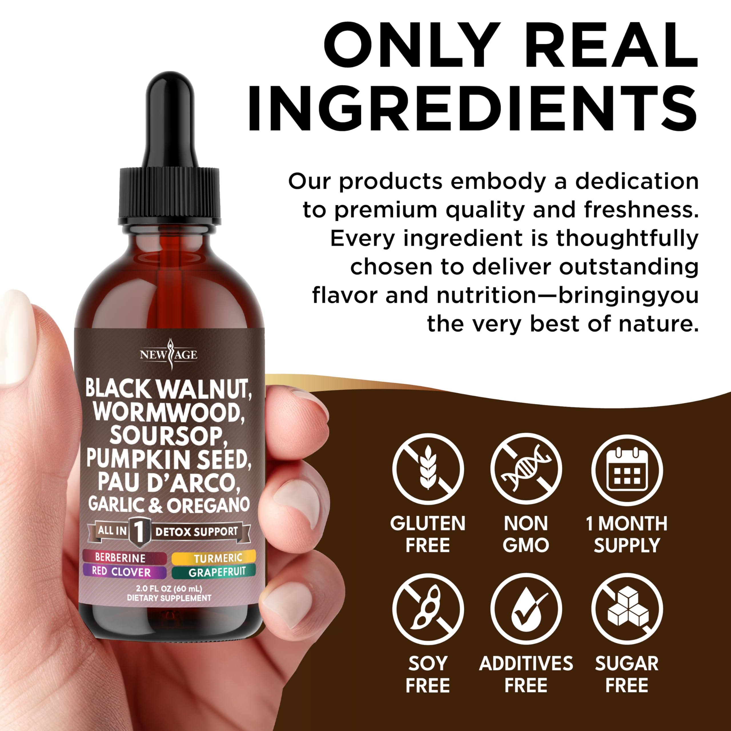 NEW AGE Dropper pours drops into glass for easy daily use