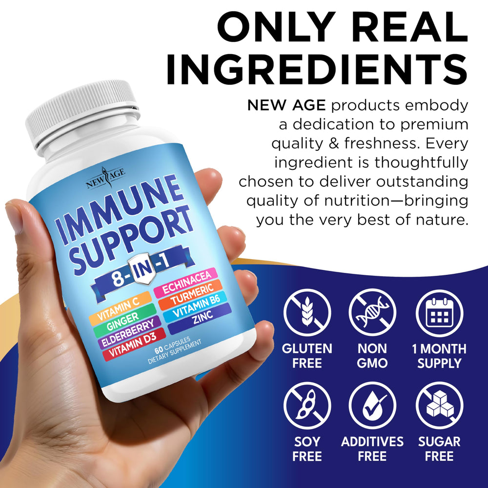 NEW AGE echinacea, turmeric, and ginger capsules ready to take
