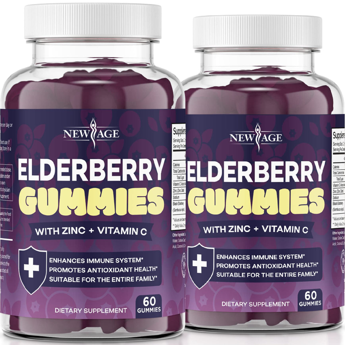 New Age Elderberry Gummies bottle front displaying premium immune support