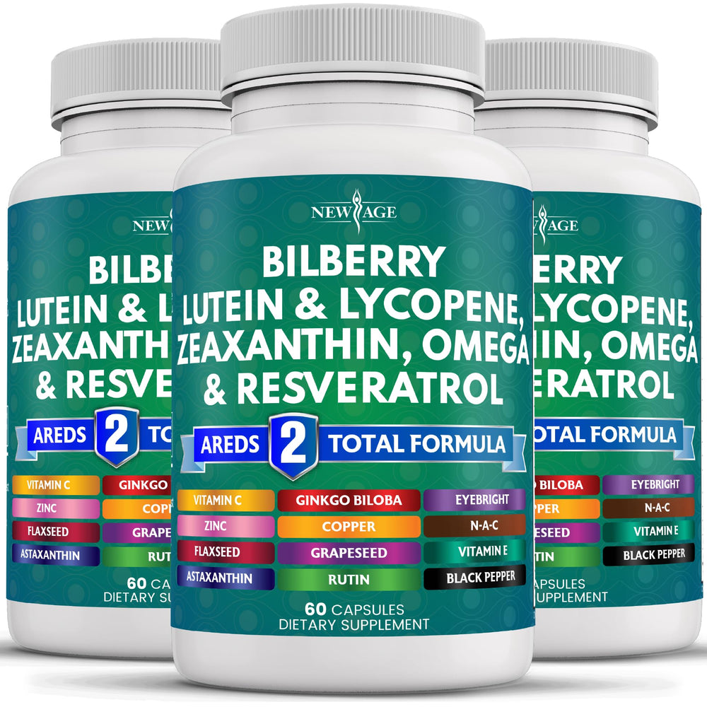 New Age Eye Health bottle front displaying label and daily-use capsules for vision support