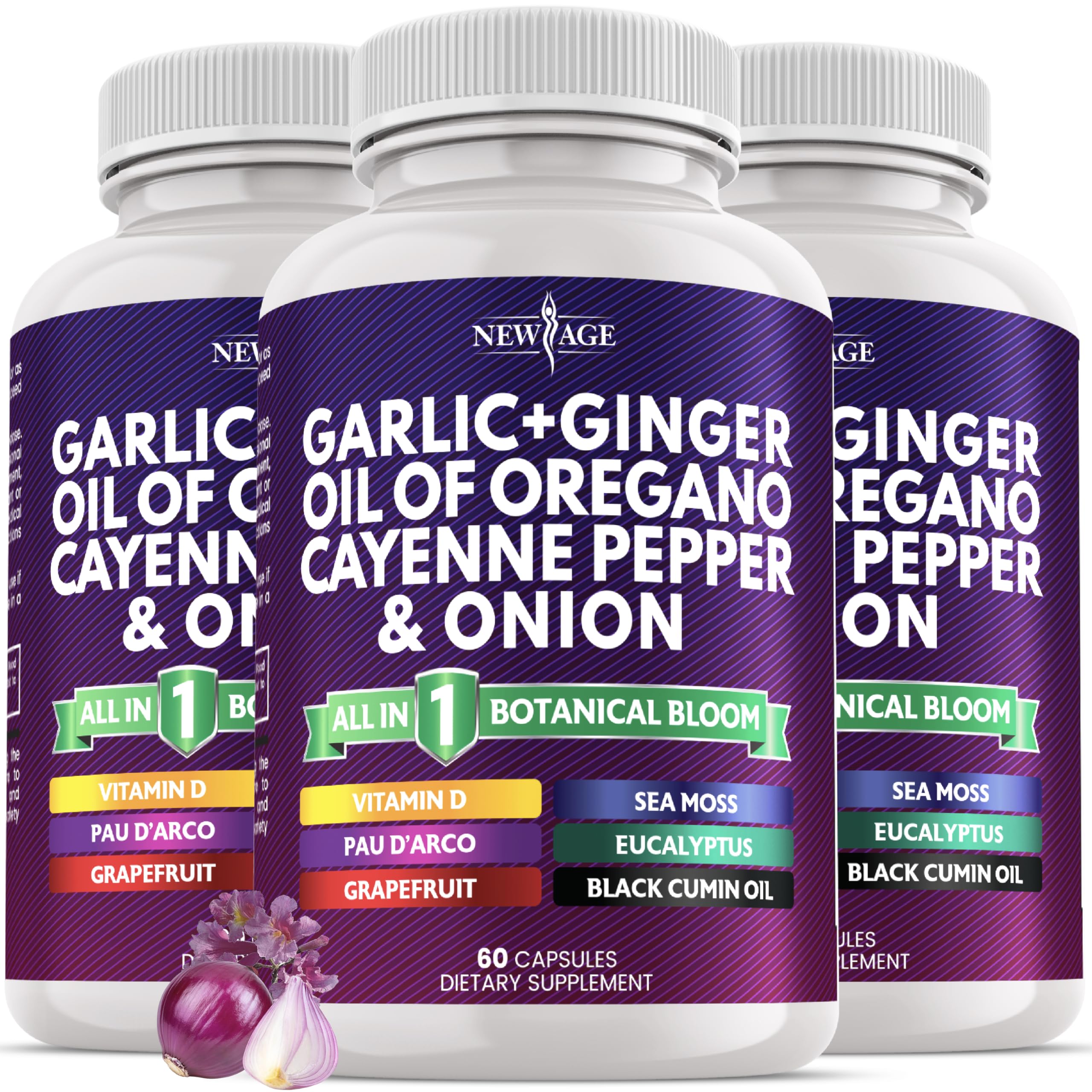 NEW AGE Garlic Ginger Supplement bottle — convenient capsules for daily use