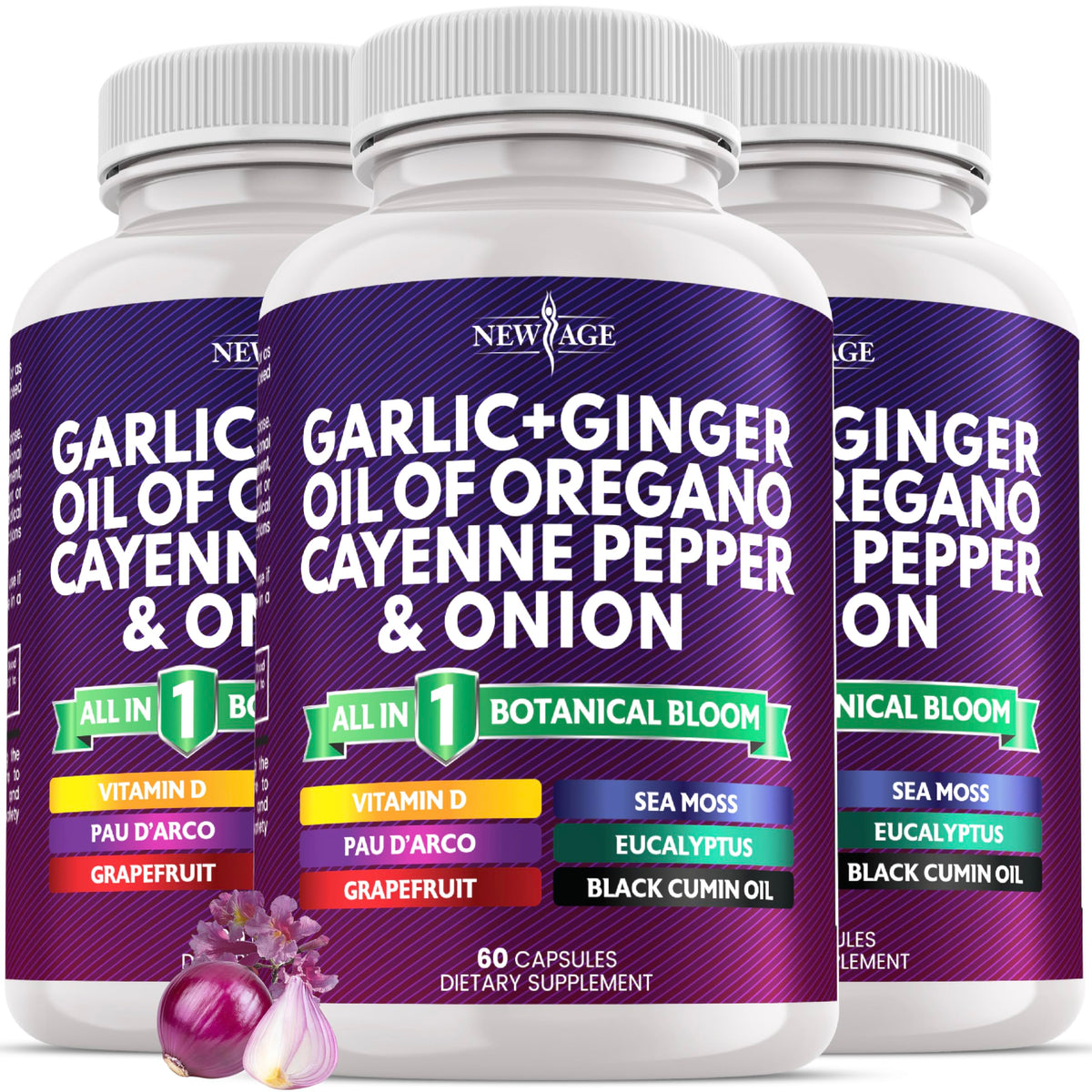 NEW AGE Garlic Ginger Supplement bottle — convenient capsules for daily use