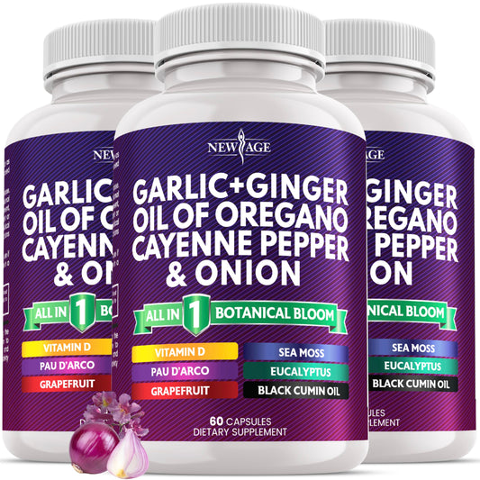 NEW AGE Garlic Ginger Supplement bottle — convenient capsules for daily use