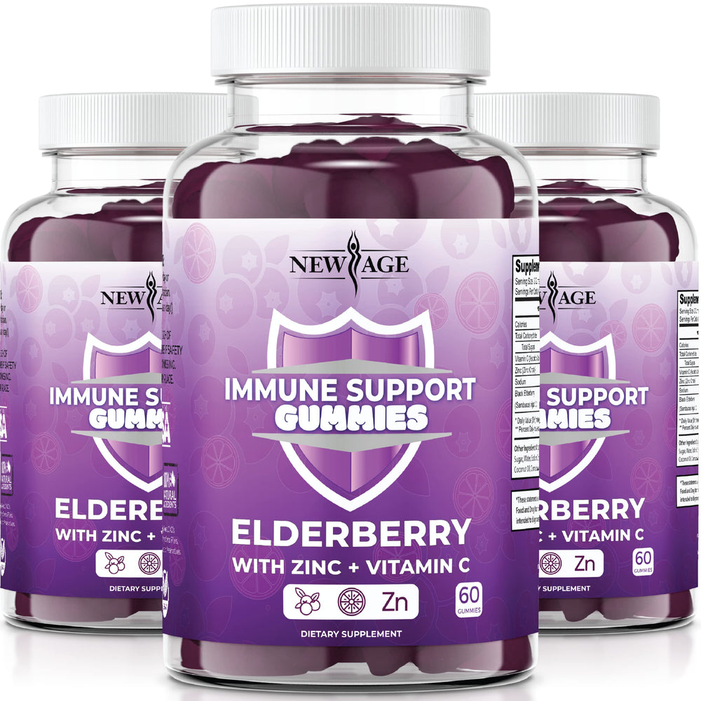NEW AGE Immune System Gummies pack supports daily immune health with elderberry.