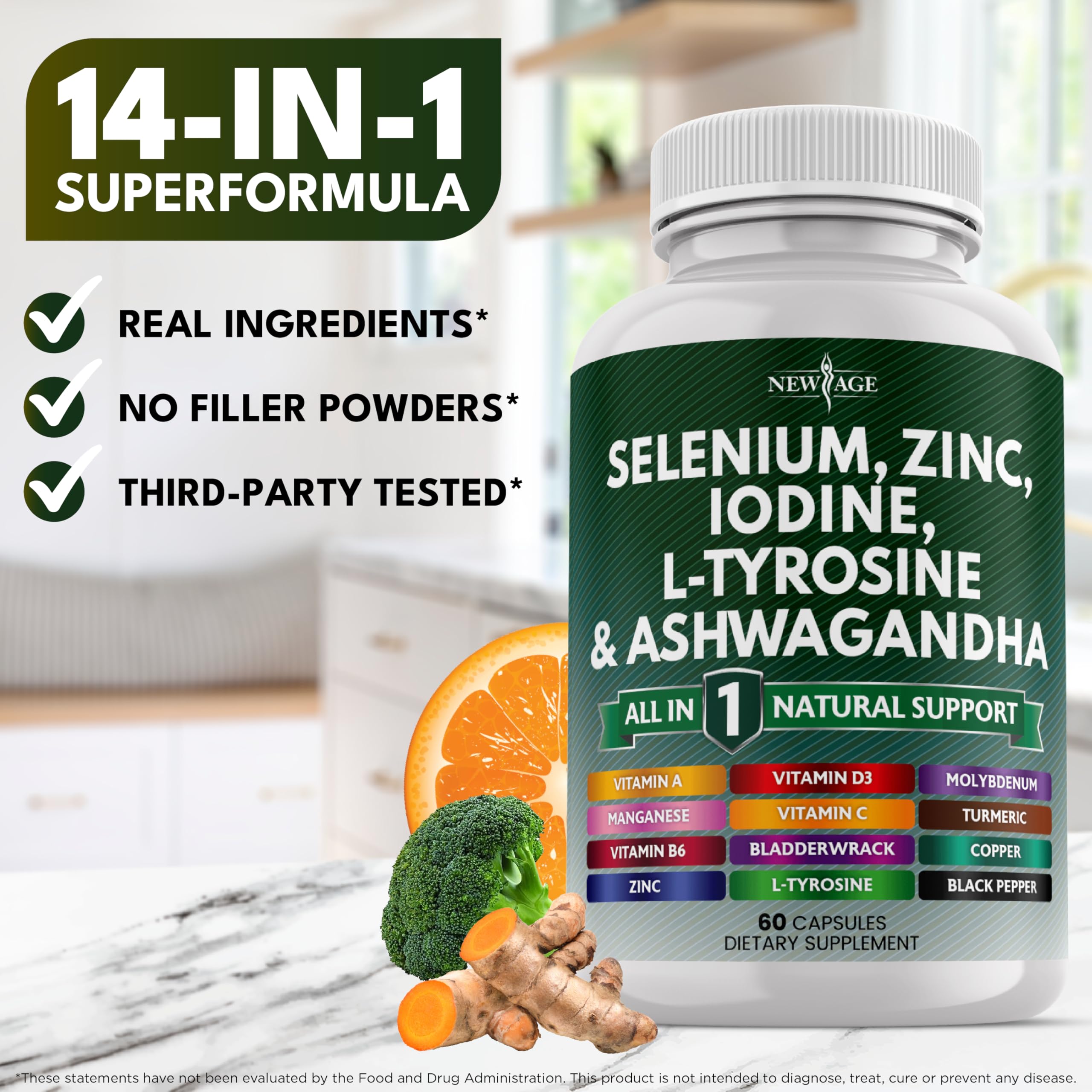 NEW AGE ingredients-infographic illustrating key minerals and herbs for everyday vitality.
