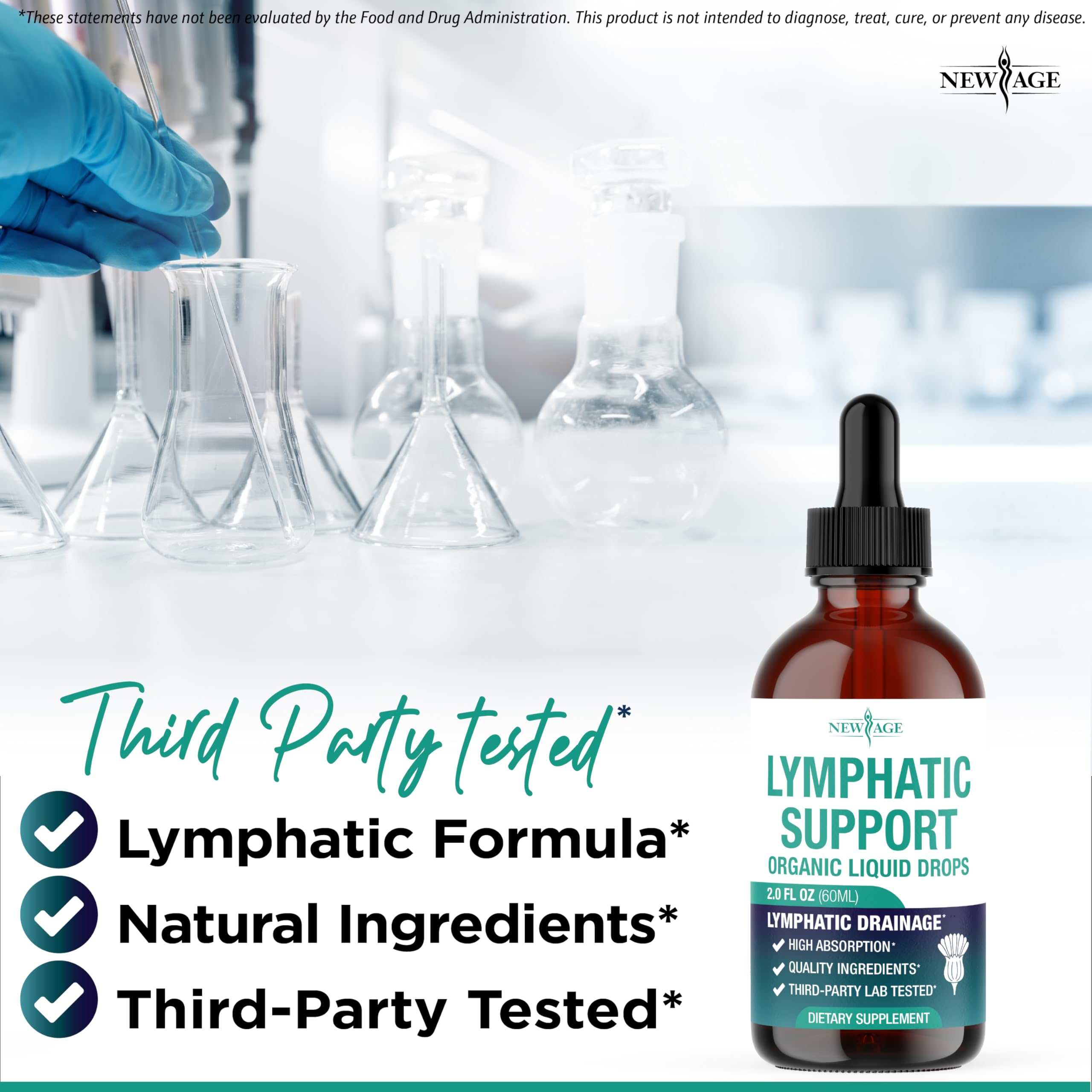 New Age Lymphatic Drainage Drops ingredients collection featuring burdock and elderberry