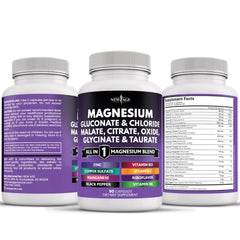 New Age magnesium capsules array illustrating diverse magnesium forms.