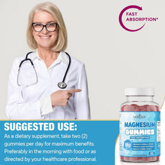 New Age Magnesium Gummies made in USA bottle on production background.