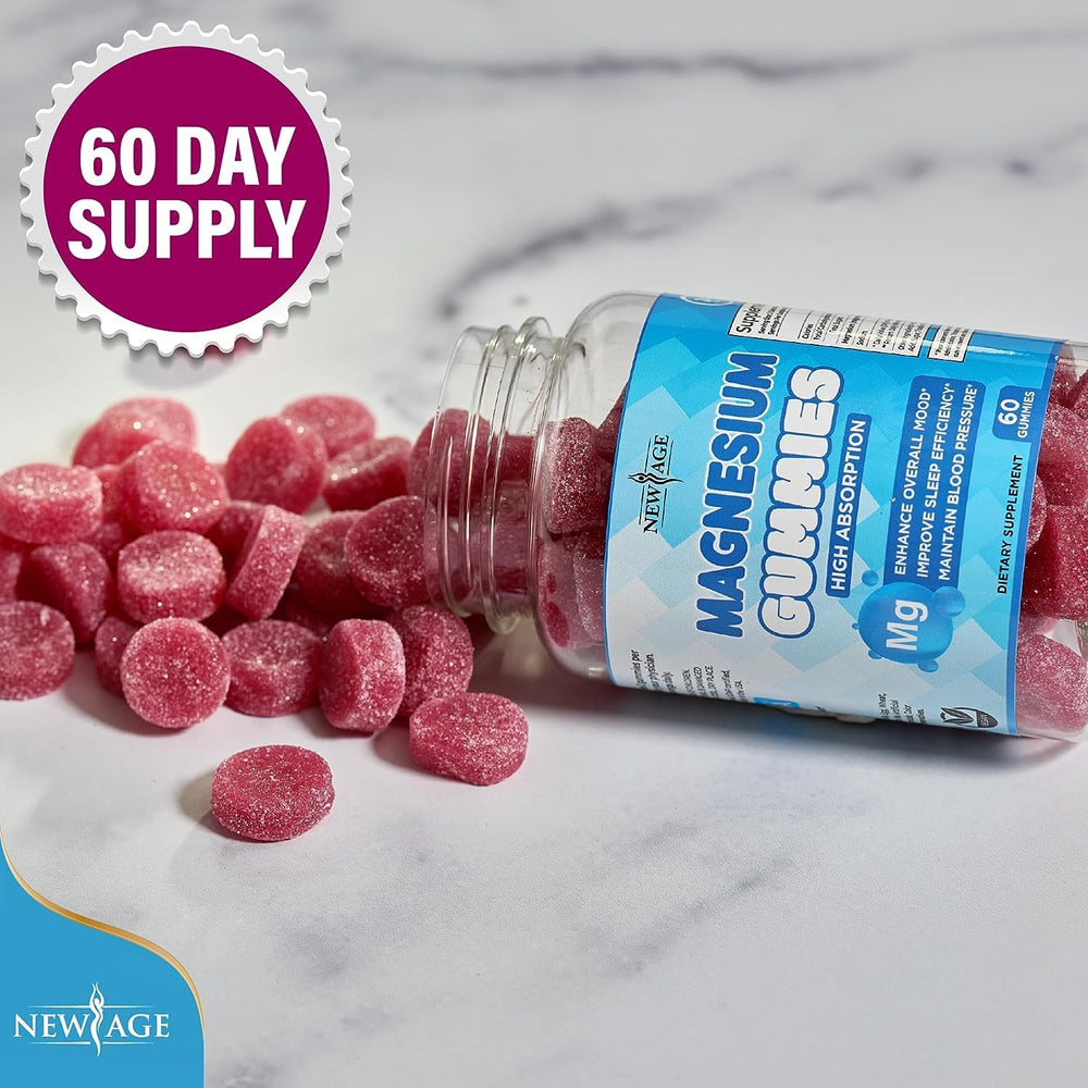New Age Magnesium Gummies purity testing badge signals safety and quality.