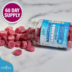 New Age Magnesium Gummies purity testing badge signals safety and quality.