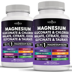 NEW AGE Magnesium supplement bottle pour shows an all-in-one daily joint support option.