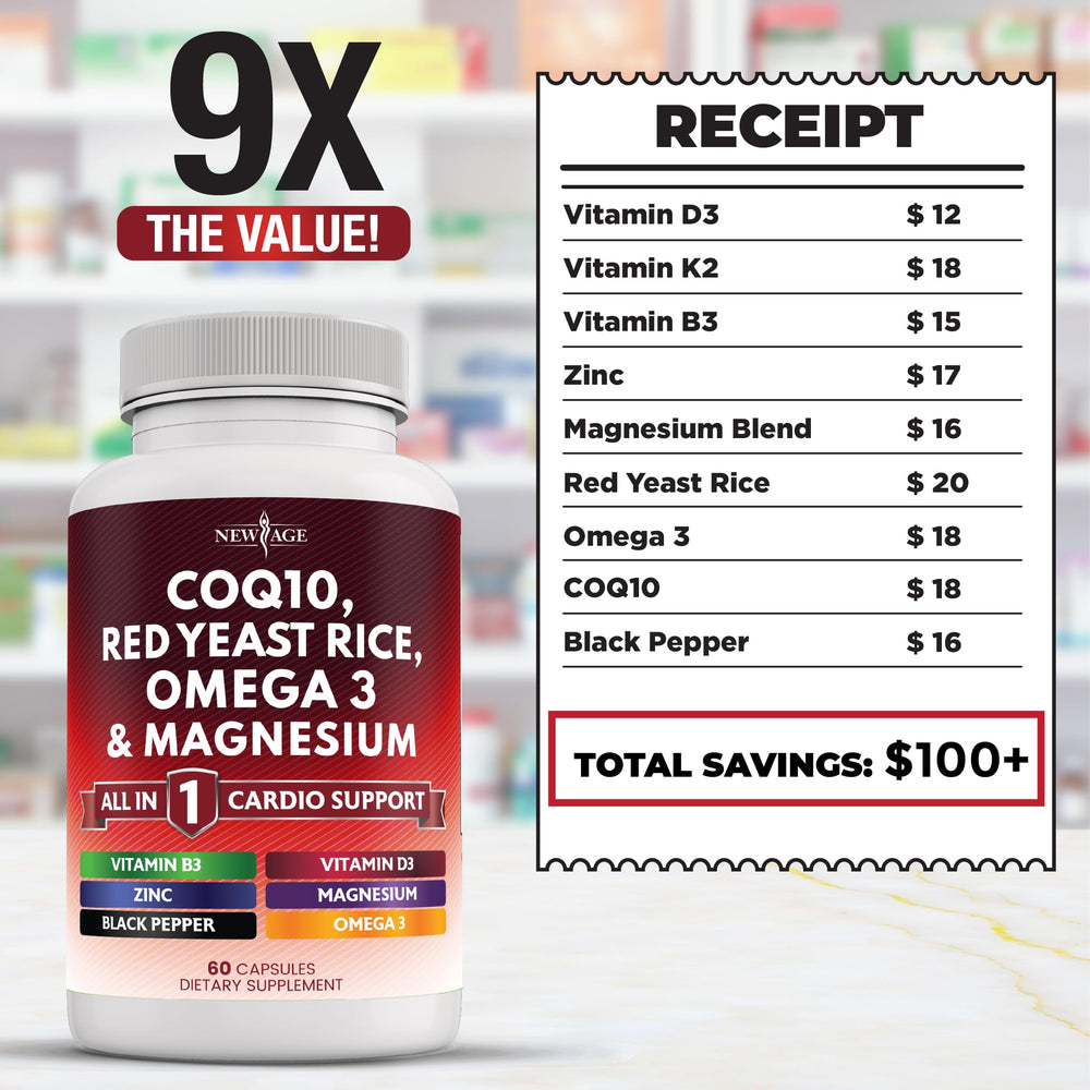 NEW AGE magnesium zinc vitamin k2 d3 tablet close-up highlights essential minerals.