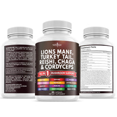 NEW AGE Mushroom blend medley front view highlighting multi-mushroom synergy