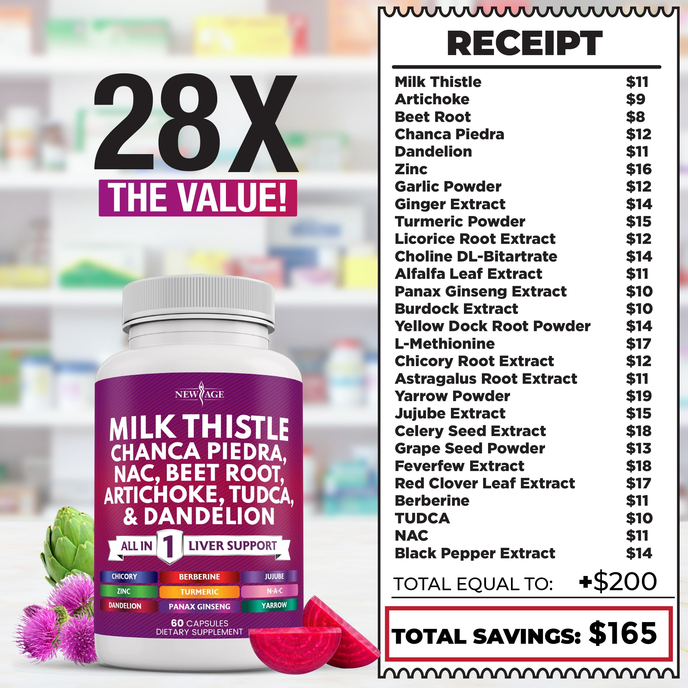 NEW AGE NAC and TUDCA ingredients highlight antioxidant liver support.