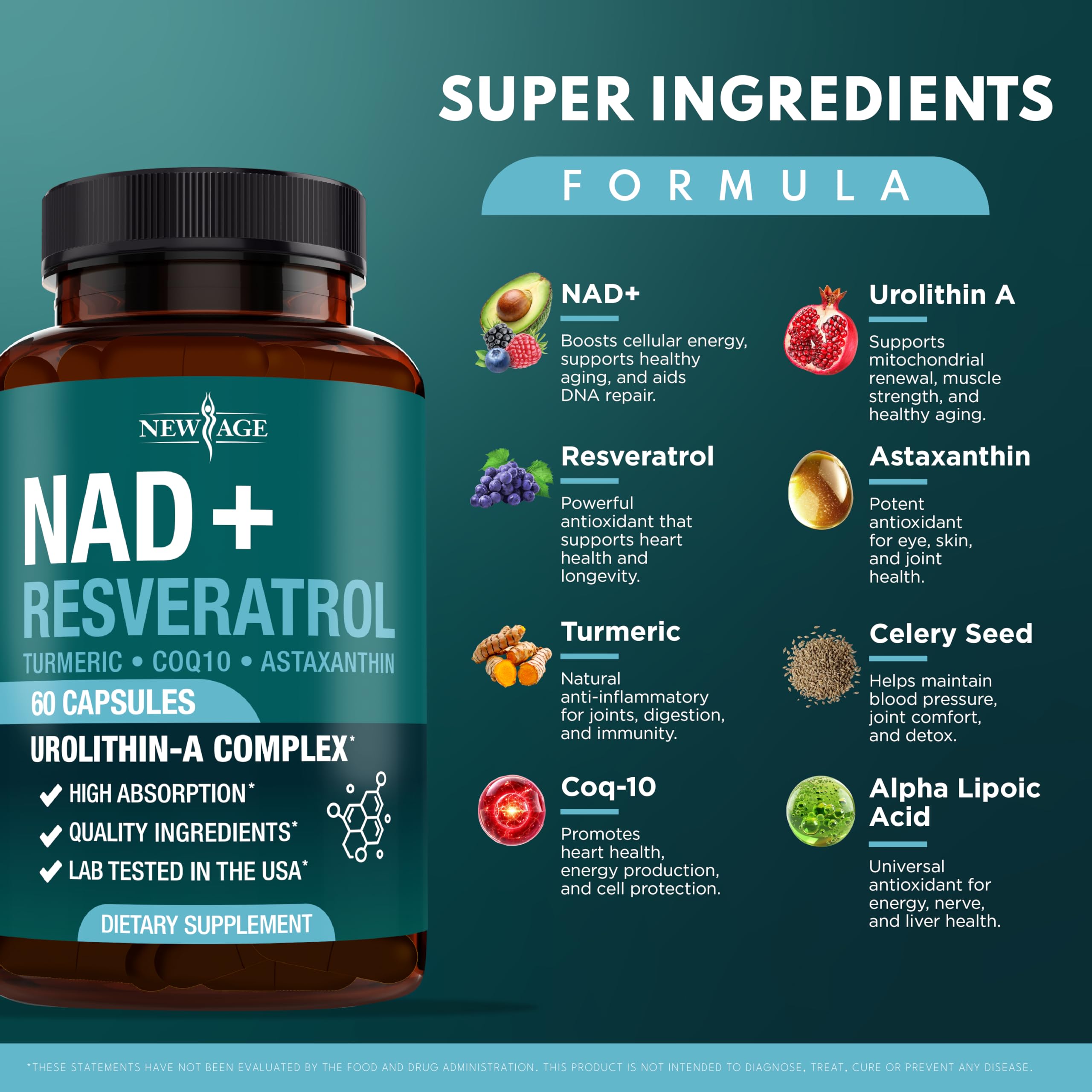New Age NAD ingredient panel shows key antioxidants for a comprehensive profile