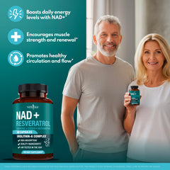 NEW AGE NAD+ ingredient panel highlights astaxanthin, resveratrol, and CoQ10 in one blend.