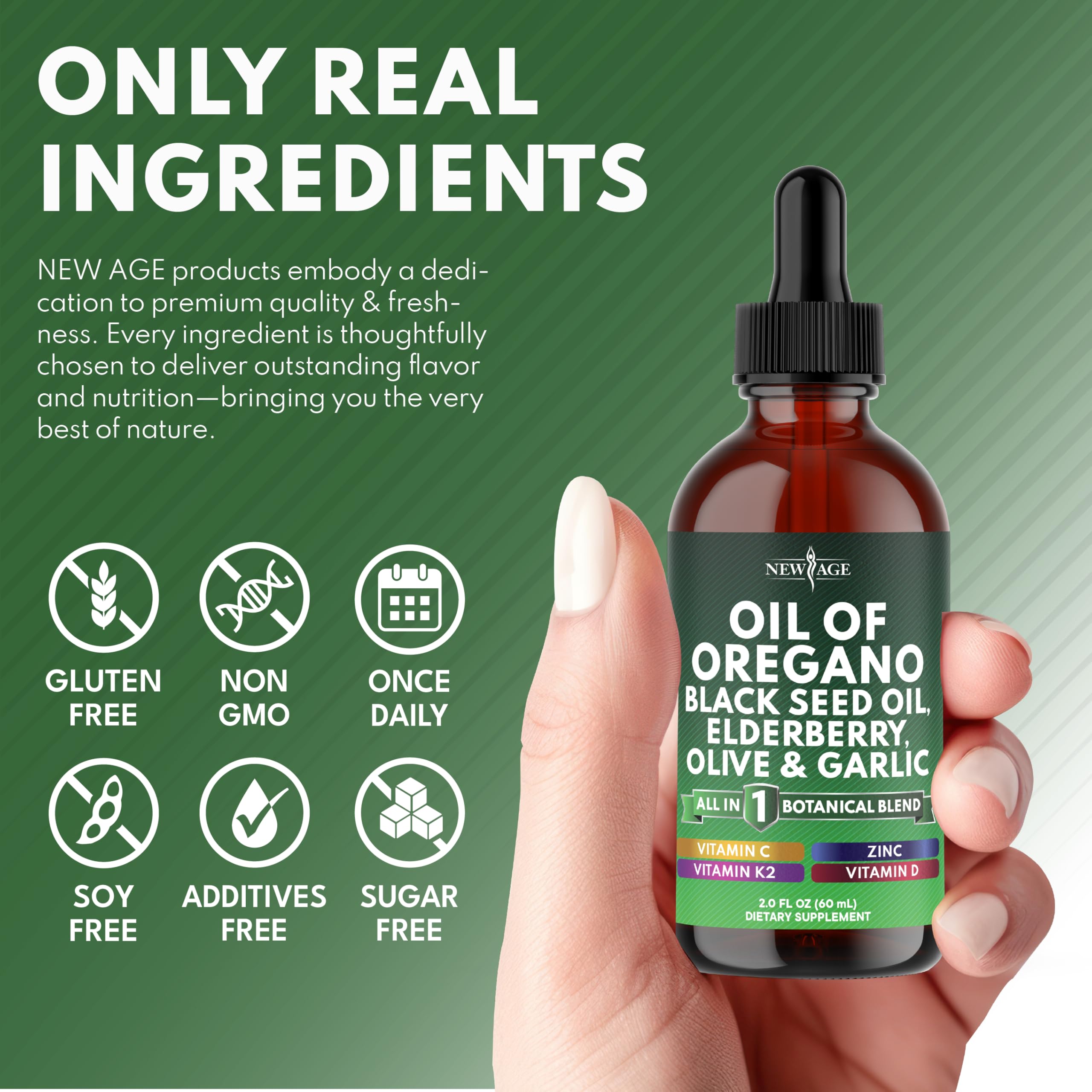 NEW AGE Oil of Oregano Drops black seed oil component closeup for phytonutrients.