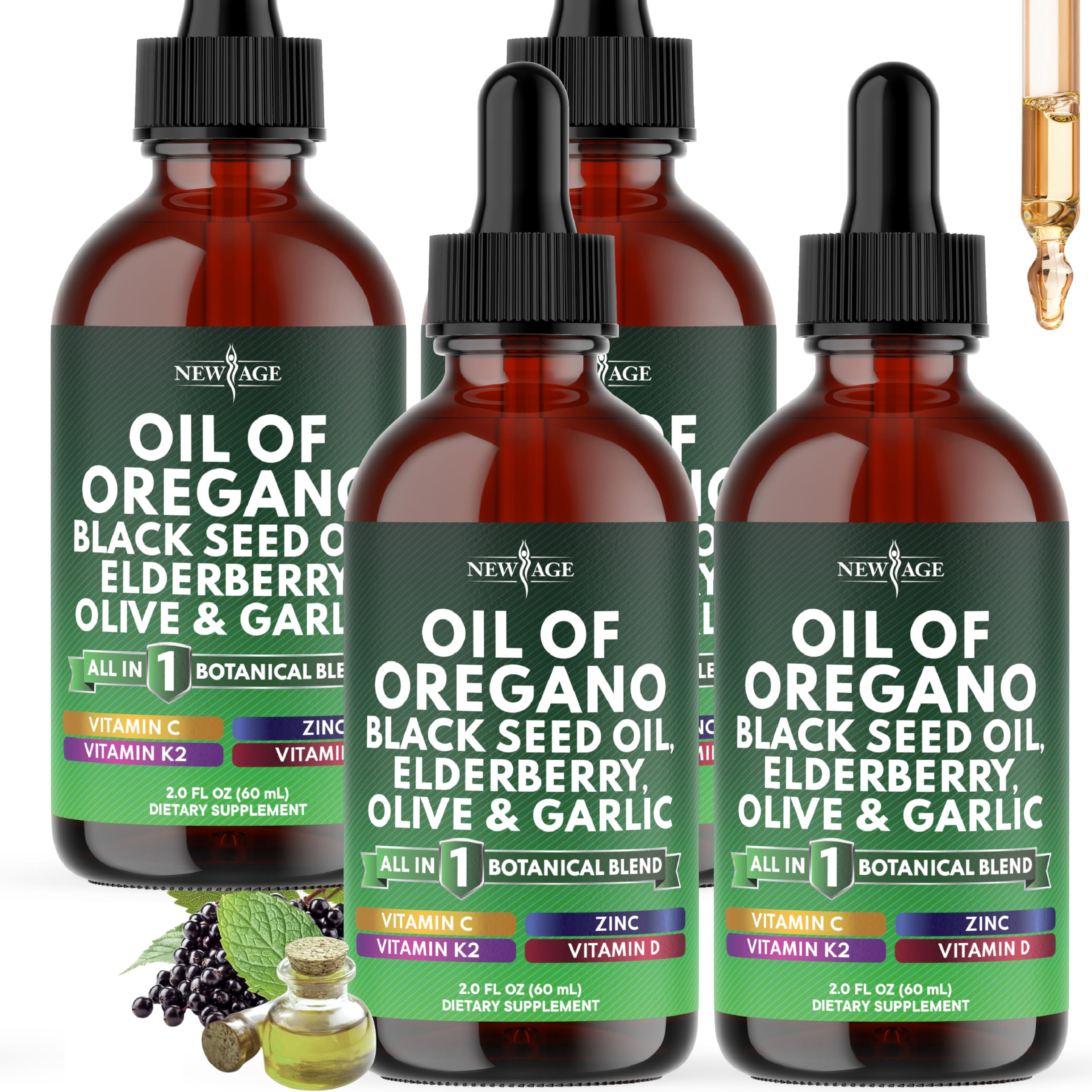 NEW AGE Oil of Oregano Drops bottle with immune-support formula for daily wellness.