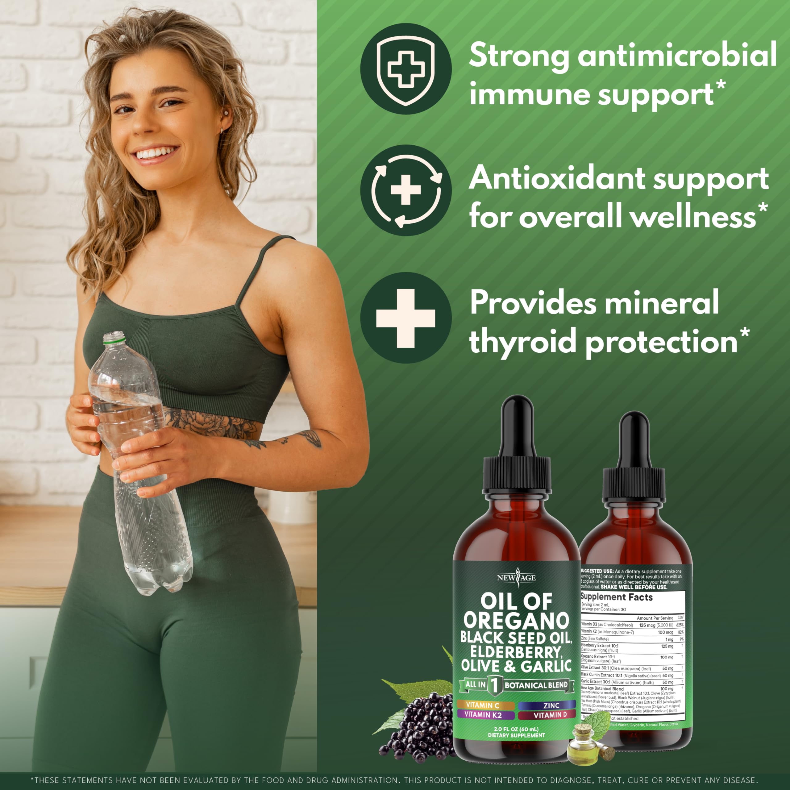 NEW AGE Oil of Oregano Drops dropper dispensing fast-acting liquid for quick support.