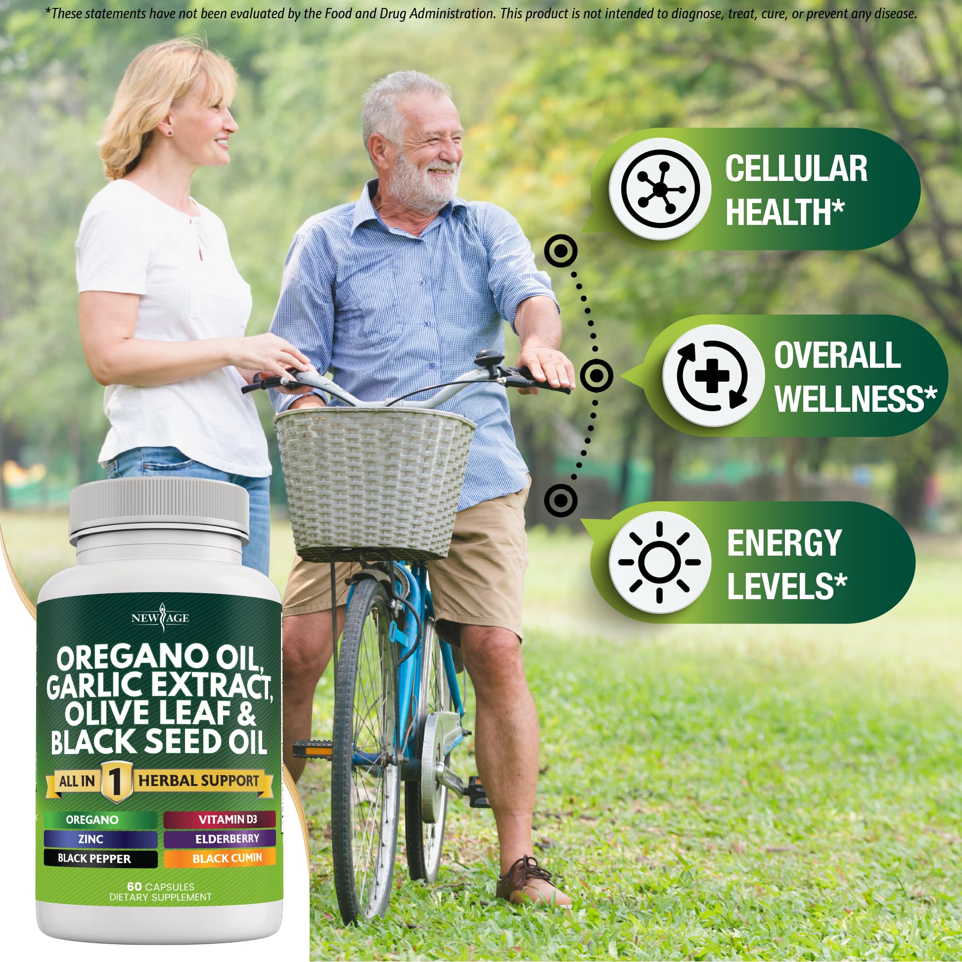NEW AGE olive leaf extract capsules highlighting natural ingredients for everyday balance