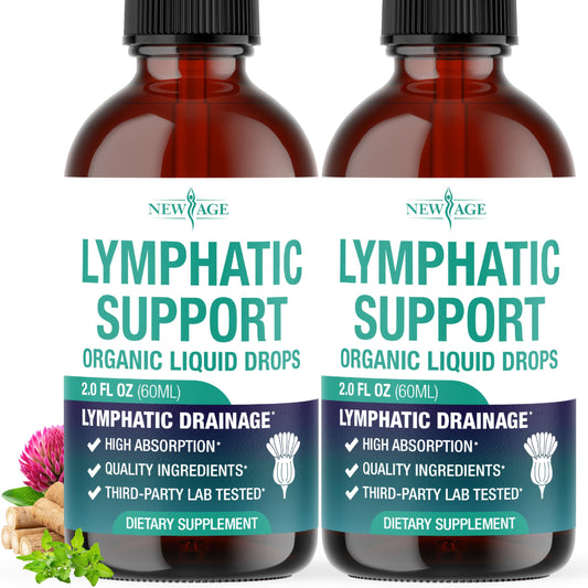 New Age Organic Lymphatic Drainage Drops bottle front view highlighting premium herbal formula
