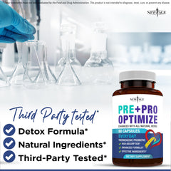Packaging box of NEW AGE Pro Optimize Probiotics with dosage details