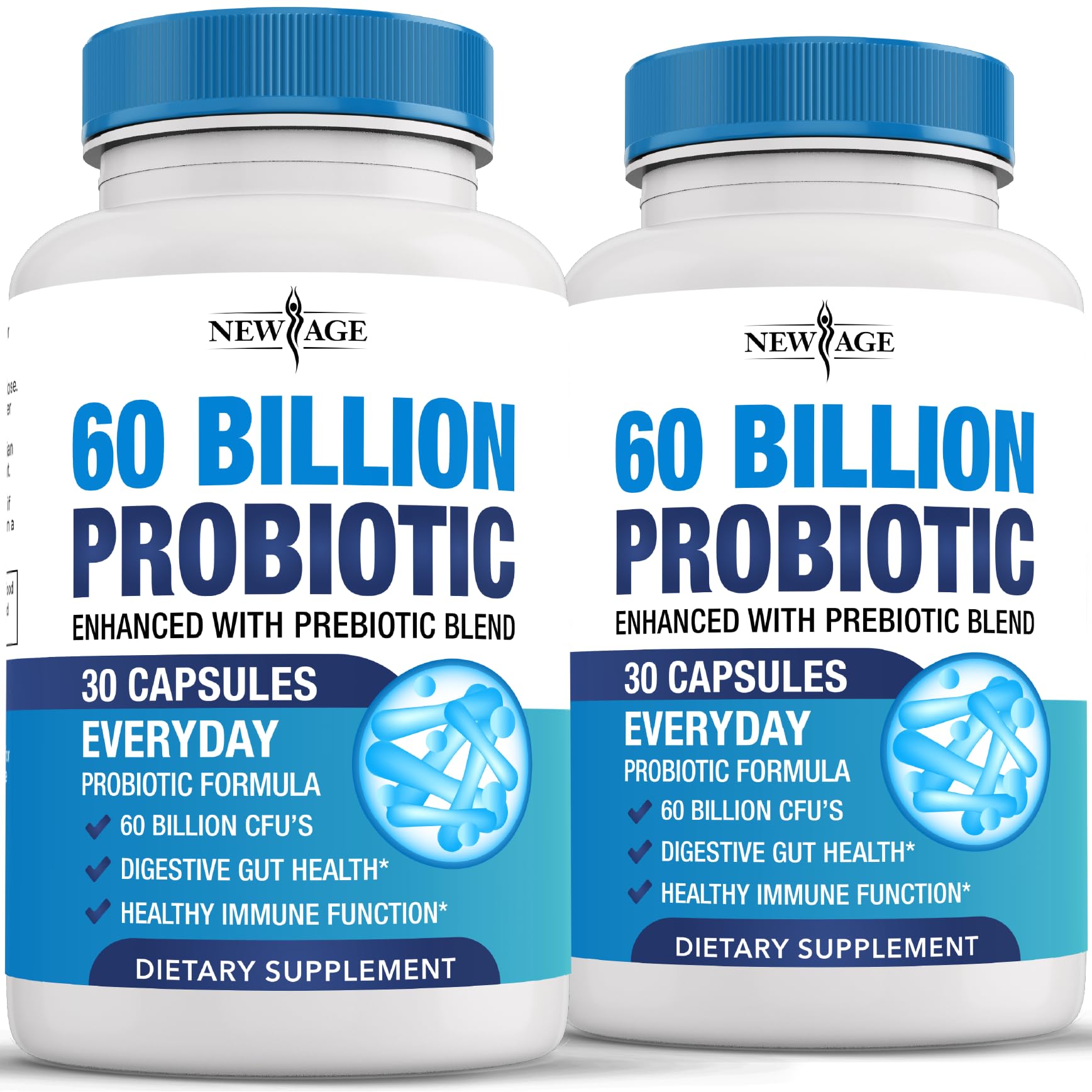 NEW AGE Probiotics 60B CFU bottle helps support daily gut balance.