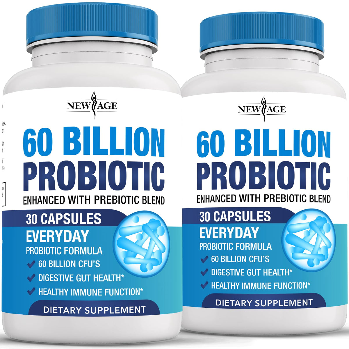 NEW AGE Probiotics 60B CFU bottle helps support daily gut balance.
