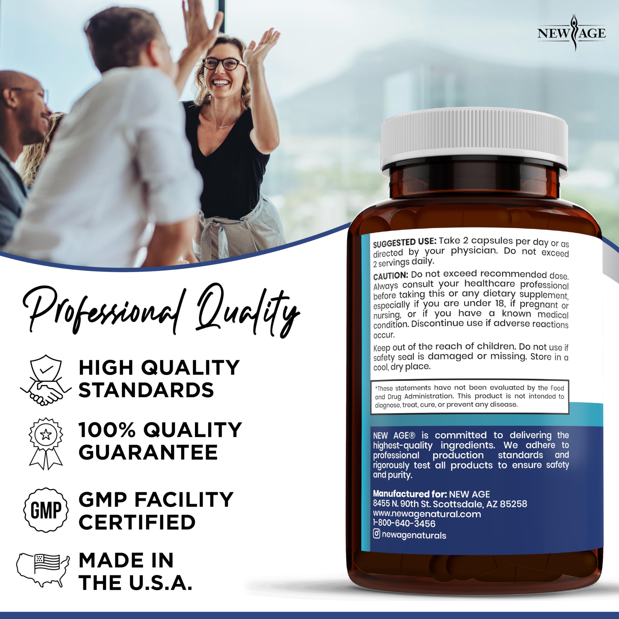 NEW AGE daily-use bottle on morning table for a simple wellness routine.