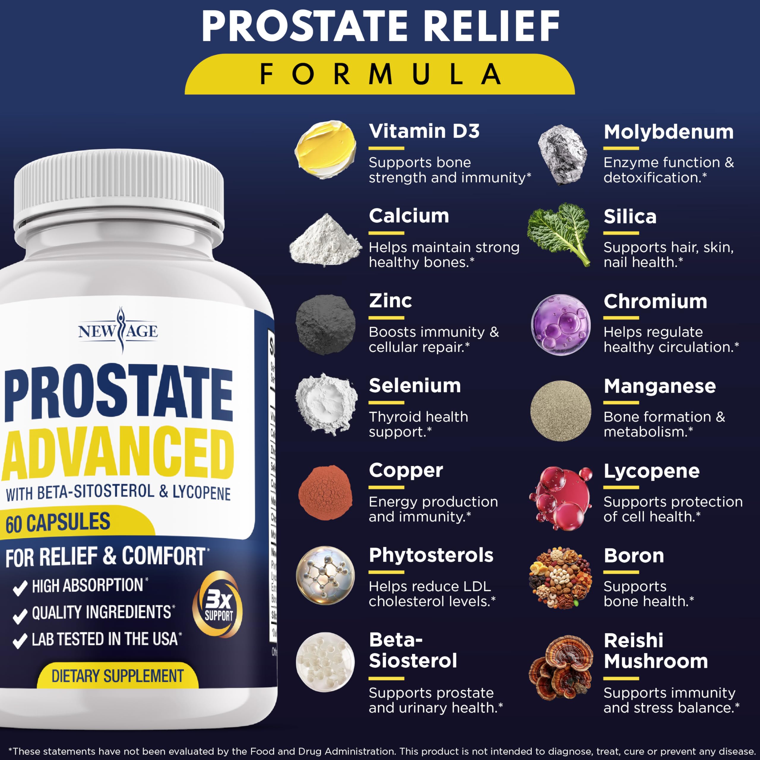 NEW AGE Prostate Advanced label closeup highlights lycopene and beta-sitosterol