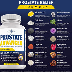 NEW AGE Prostate Advanced label closeup highlights lycopene and beta-sitosterol