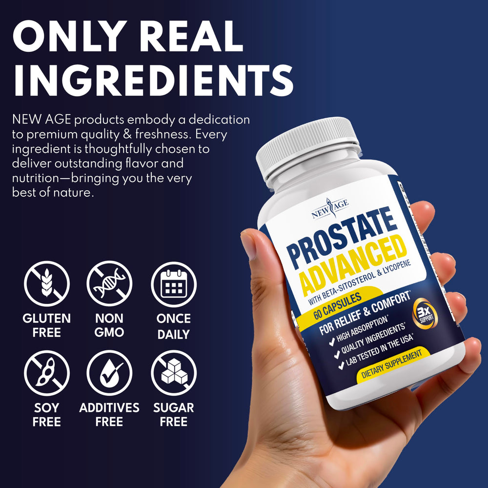 NEW AGE Prostate Advanced made in USA badge conveys trusted quality