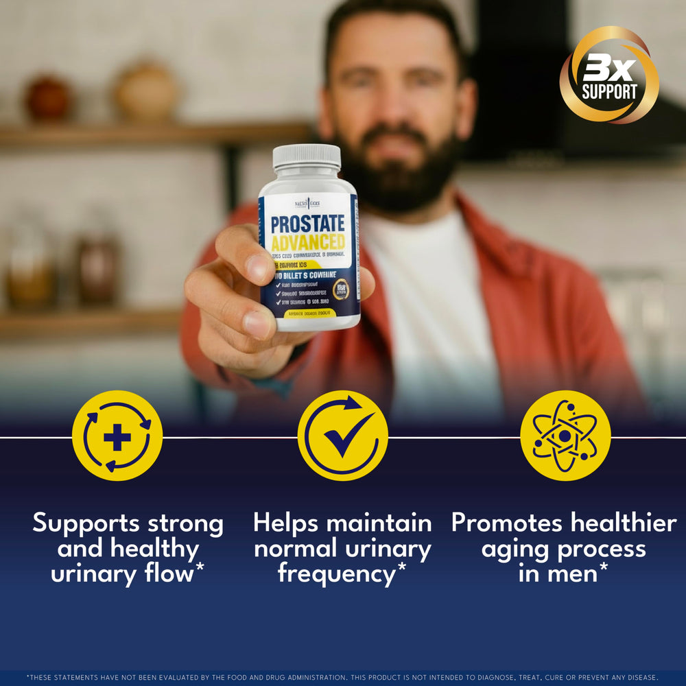 NEW AGE Prostate Advanced vegan symbol on packaging signals plant-based formula