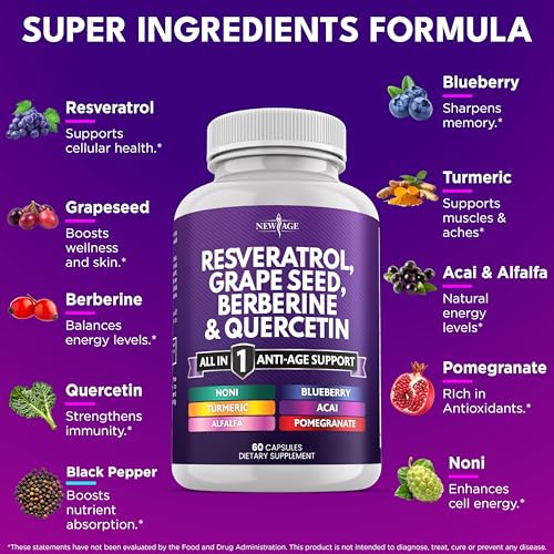 NEW AGE Quercetin-Acai capsules bottle highlighting antioxidant blend.