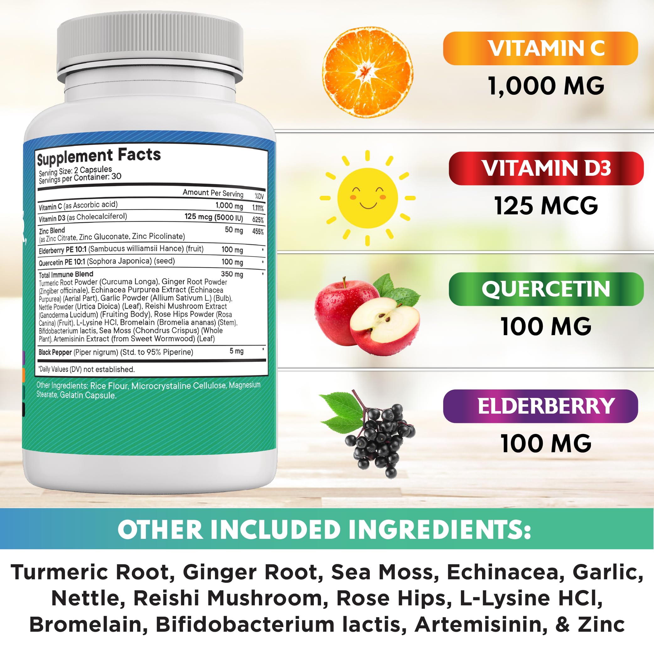 New Age Quercetin Zinc Vitamin C capsules for convenient daily intake.