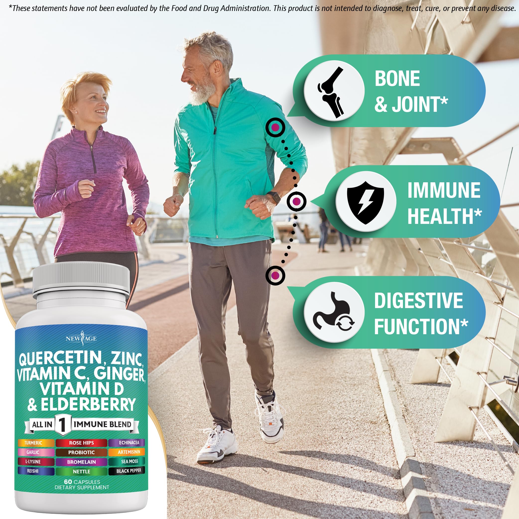 NEW AGE quercetin zinc capsules closeup highlights immune-support ingredients