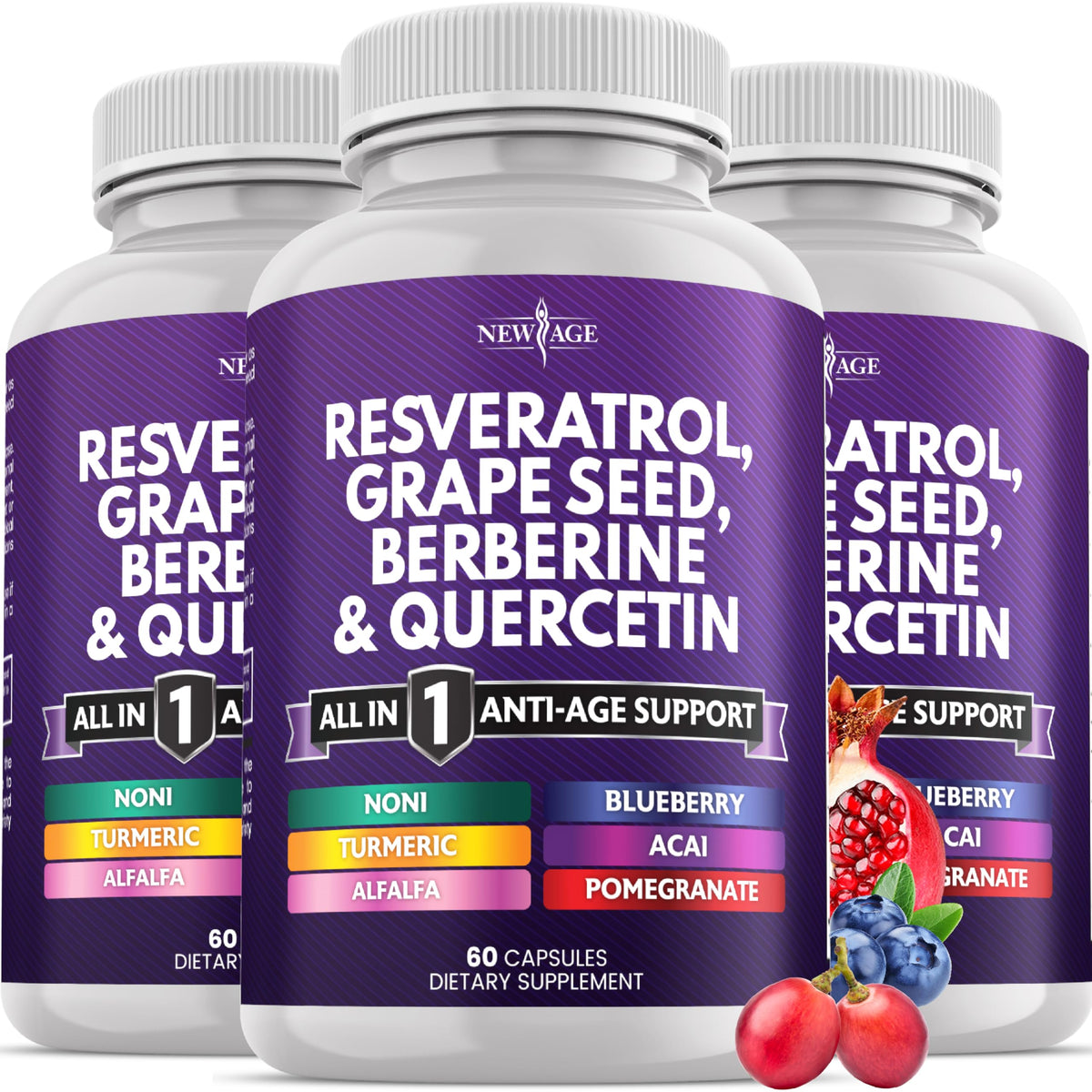 New Age Resveratrol-Berberine bottle with capsules for daily polyphenol support