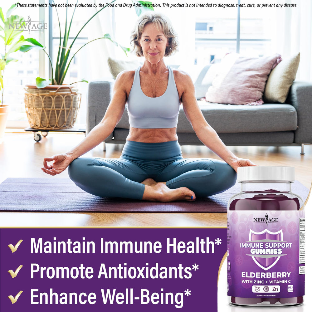 NEW AGE Sambucus elderberry gummies ingredients reveal natural antioxidants and nutrients.