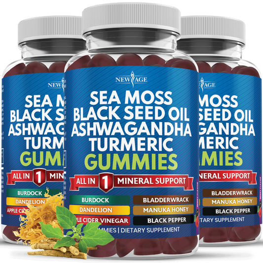 New Age Sea Moss Gummies bottle front for daily immune support.