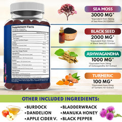New Age Sea Moss Gummies immune-support ingredients panel blends.