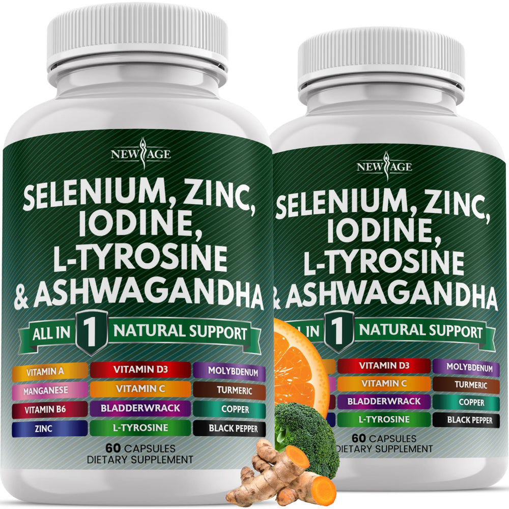 NEW AGE selenium zinc iodine tyrosine ashwagandha capsules for daily wellness.