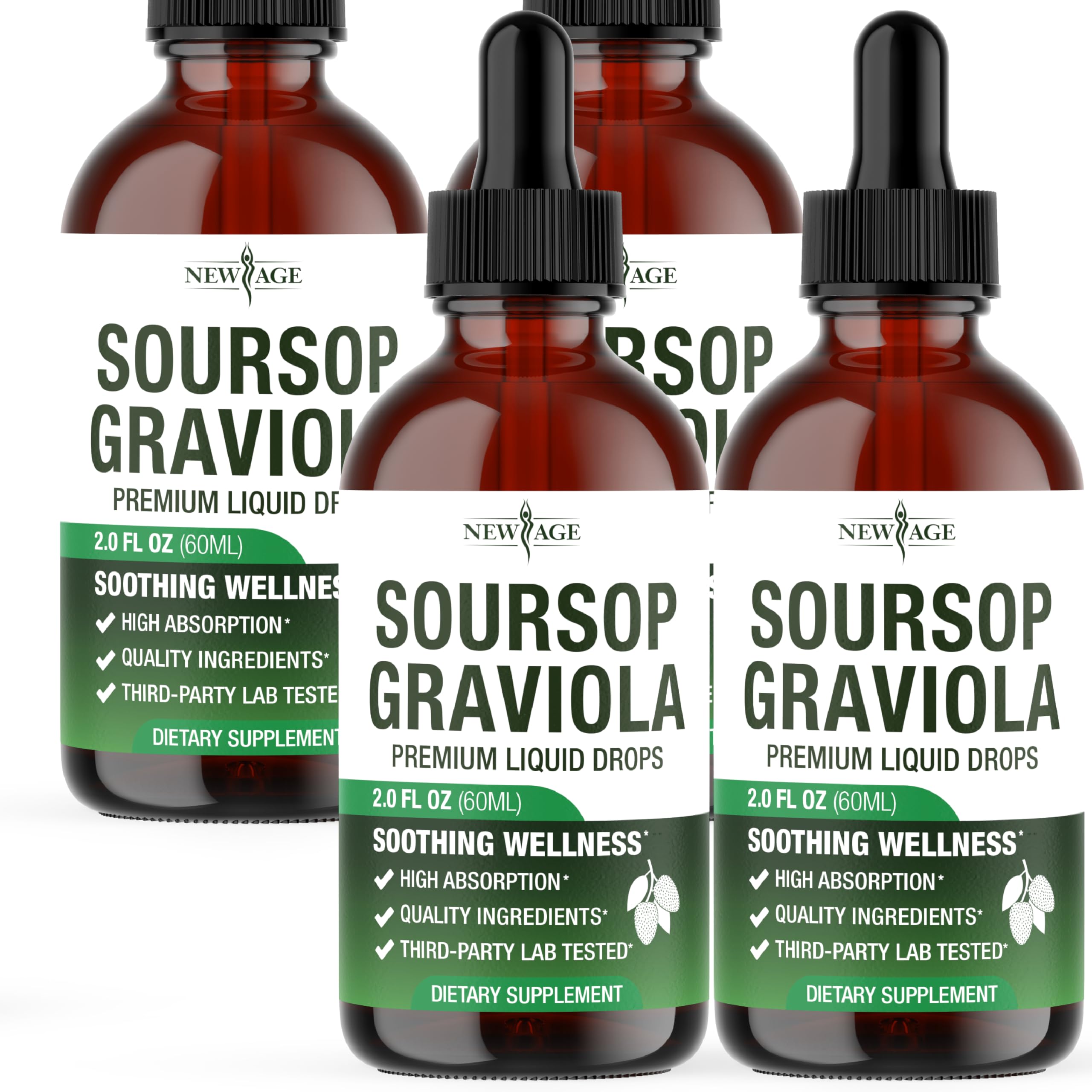 NEW AGE Soursop Drops bottle front showing rich fruit flavor for daily immune support